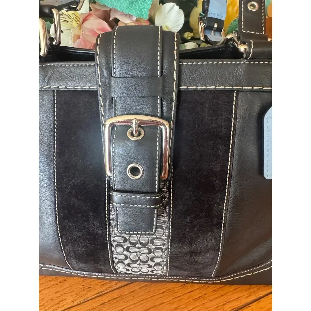 Auth COACH Daisy Signature C Tote F16559 black gray Jacquard Patent Tote (170